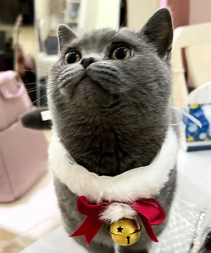 Christmas Theme Cat Collar Scarf Bow Bell Easy To Clean Collar Warm Cat And Dog Jewelry Christmas