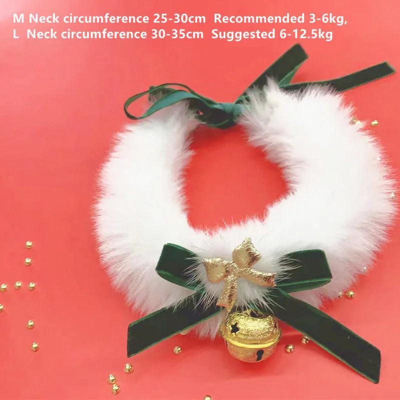 Christmas Theme Cat Collar Scarf Bow Bell Easy To Clean Collar Warm Cat And Dog Jewelry Christmas